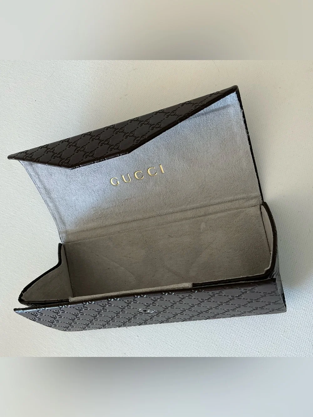 Gucci Brown Micro GG Embossed Folding Eyeglasses Sunglasses Hard Case